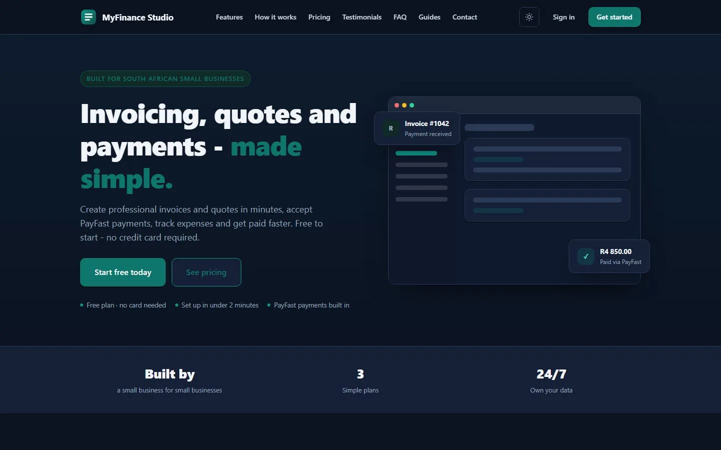MyFinance Studio website screenshot