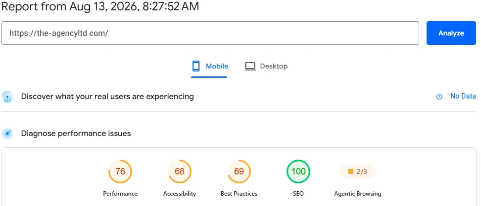 PageSpeed score before rebuild